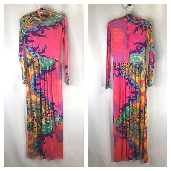 Vtg 60's Maxi Dress~Hippie~Psychedelic~Handmade~ - Picture 4 of 11